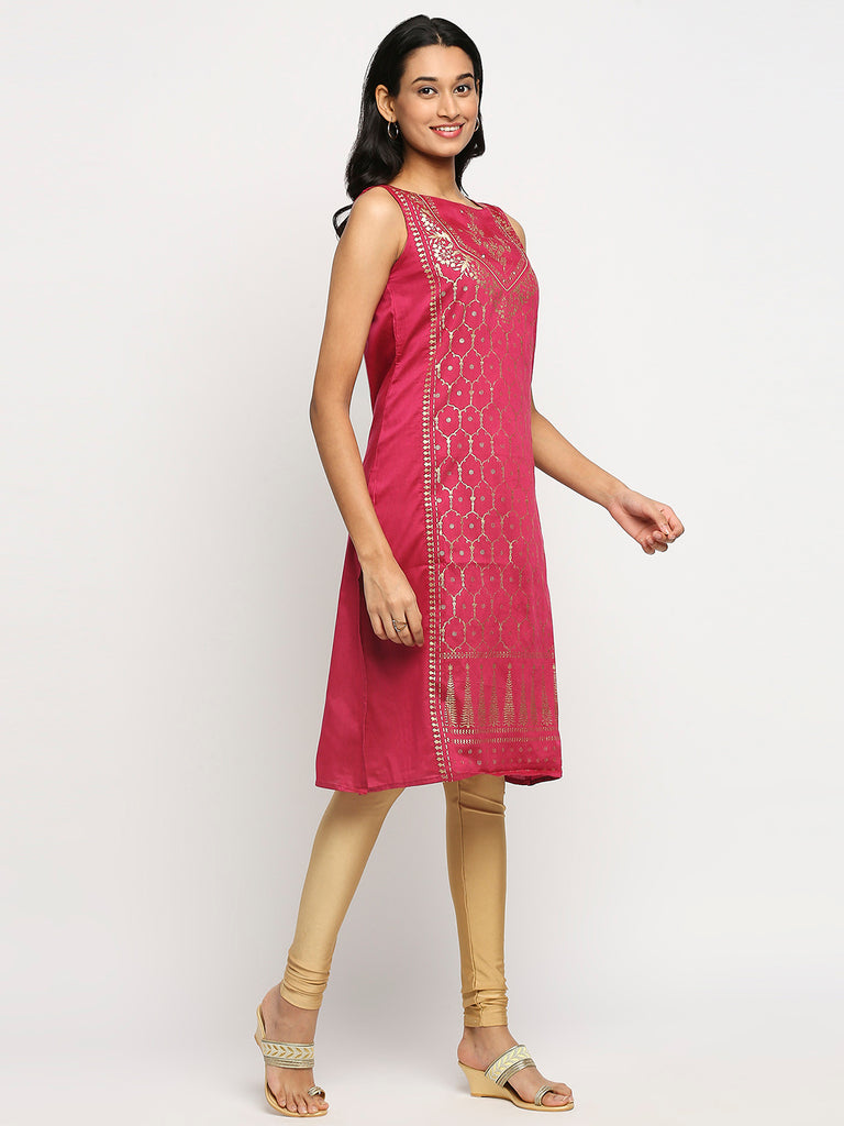 Women's Magenta Dupion Silk Printed Kurta