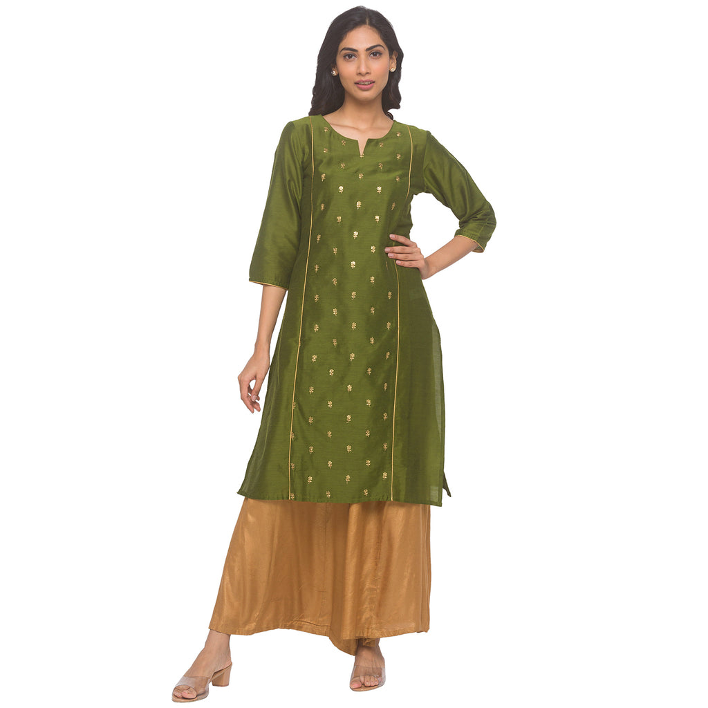 Olive Green Gold Butti Kurta