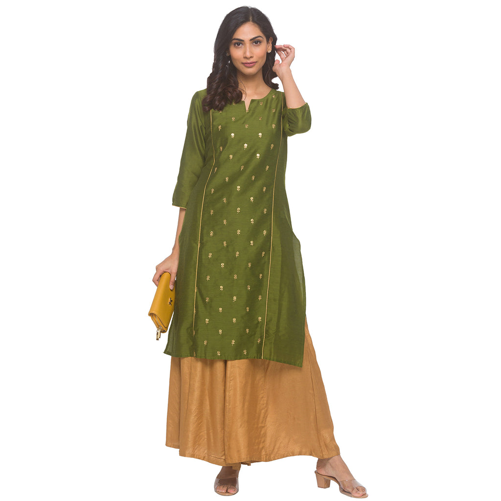 Olive Green Gold Butti Kurta