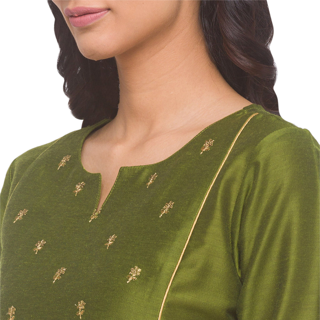 Olive Green Gold Butti Kurta