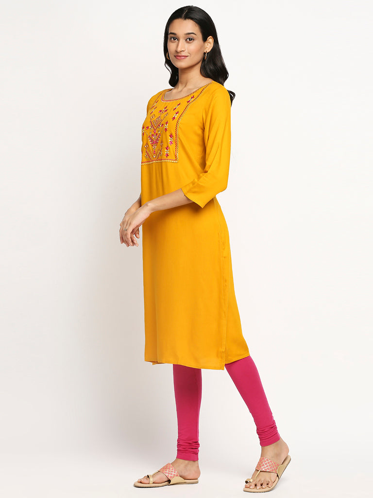 Women's Mustard Viscose Rayon Printed Kurta