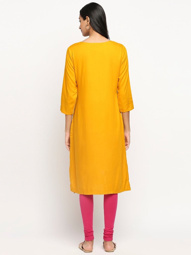 Women's Mustard Viscose Rayon Printed Kurta