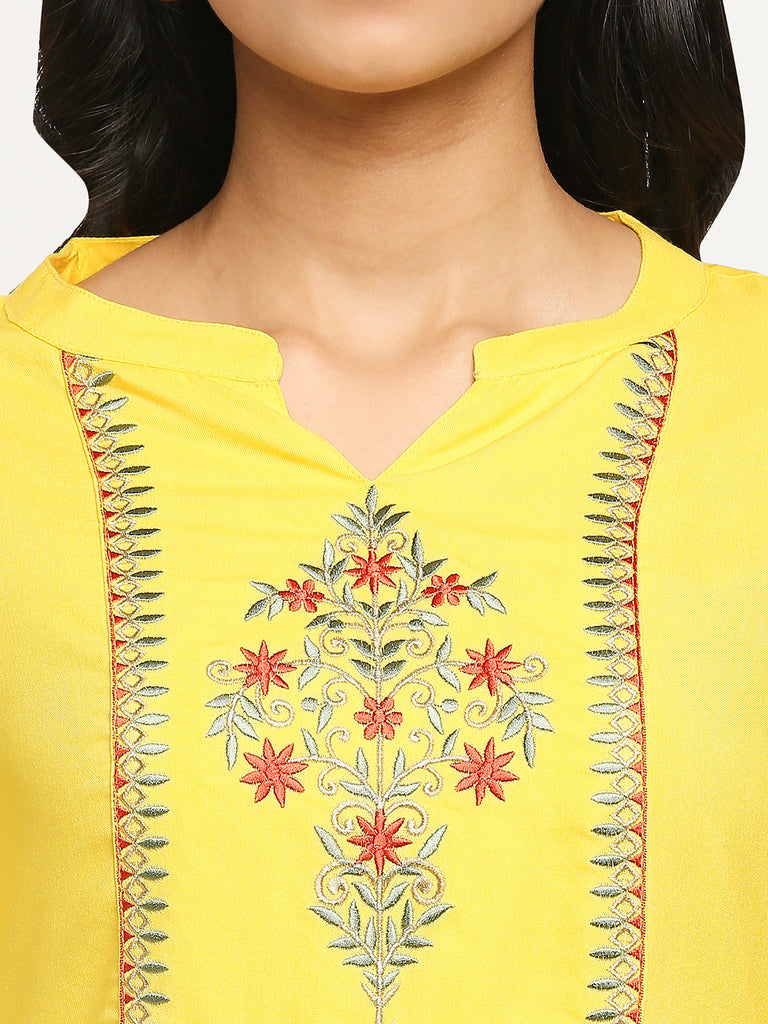 Women's Yellow Viscose Rayon Printed Kurta