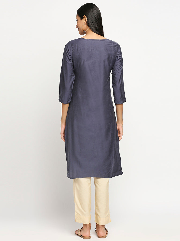 Women's Grey Art Silk Printed Kurta