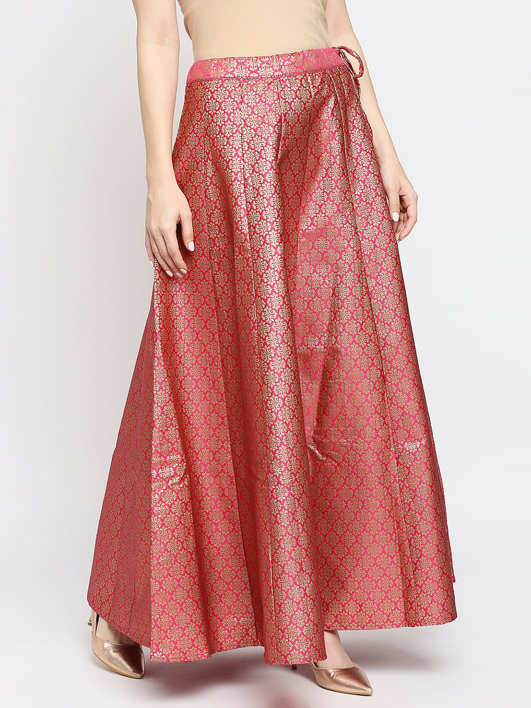 Women's Fucshia Silk Blend Floral Skirt