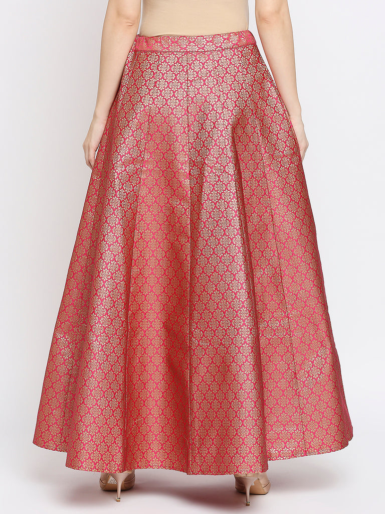 Women's Fucshia Silk Blend Floral Skirt