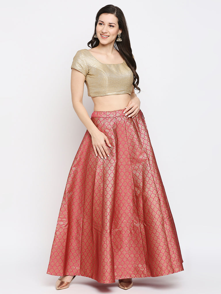 Women's Fucshia Silk Blend Floral Skirt
