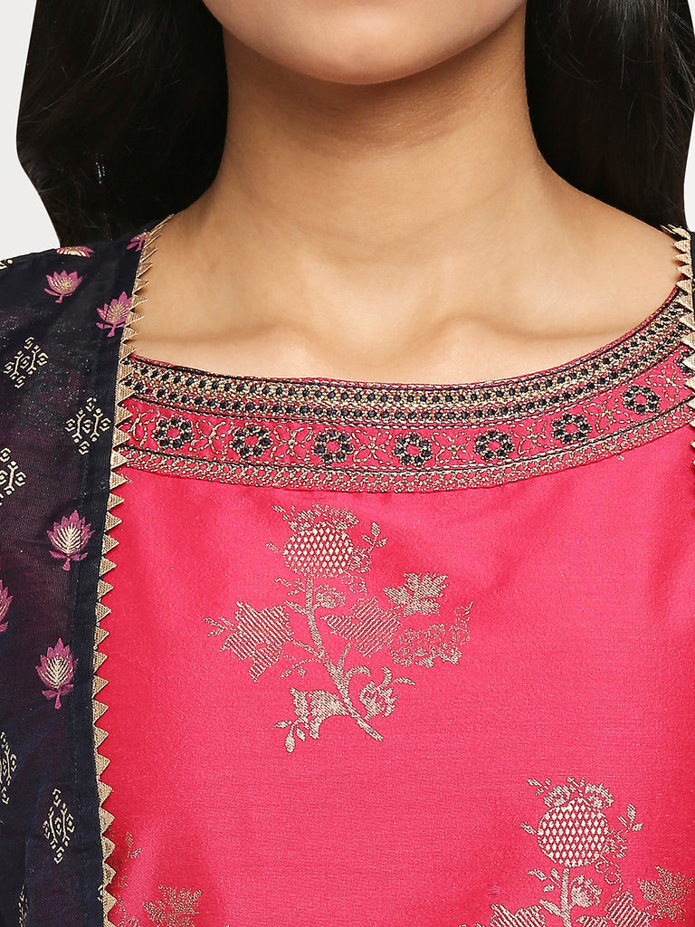 Women's Fucshia Art Silk Printed Dress
