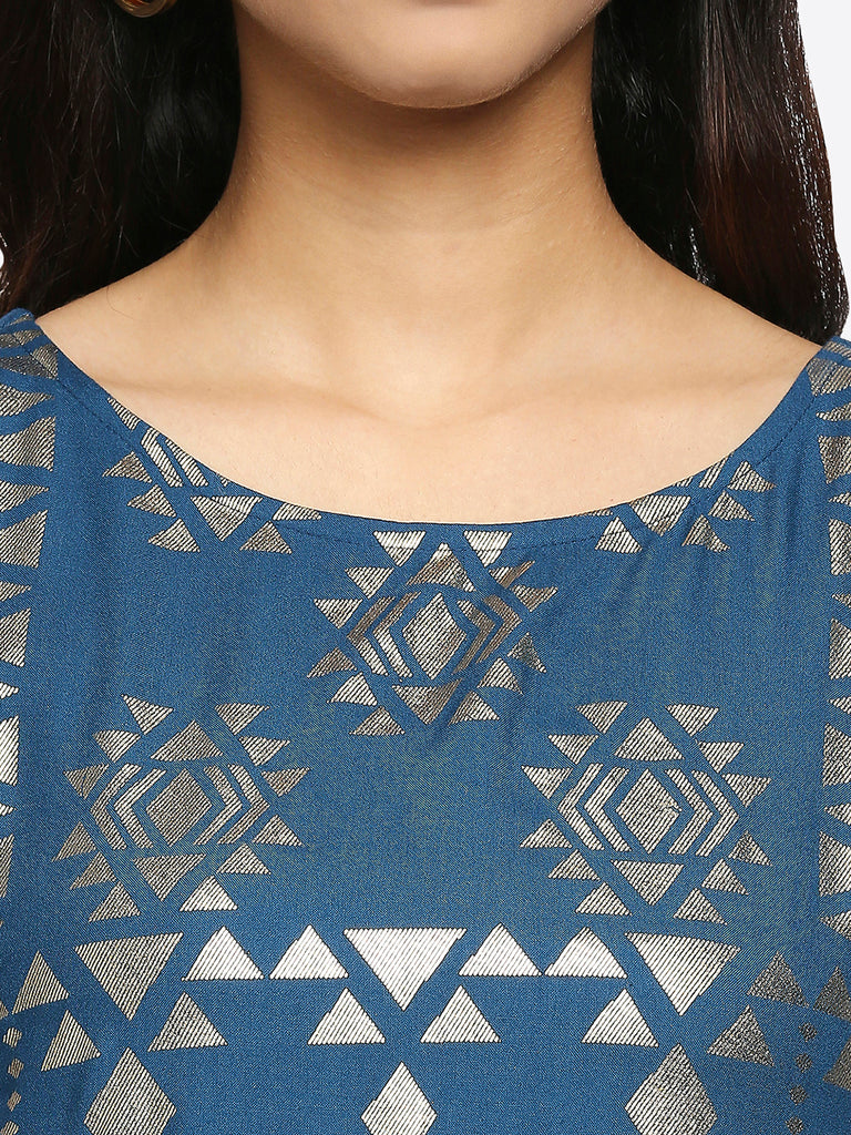 Women's Petrol Viscose Rayon Printed Kurta