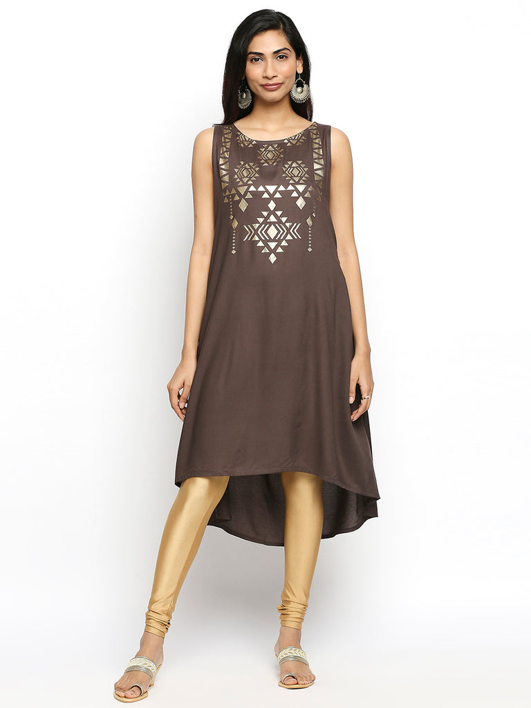 Women's Dark Grey Viscose Rayon Printed Kurta
