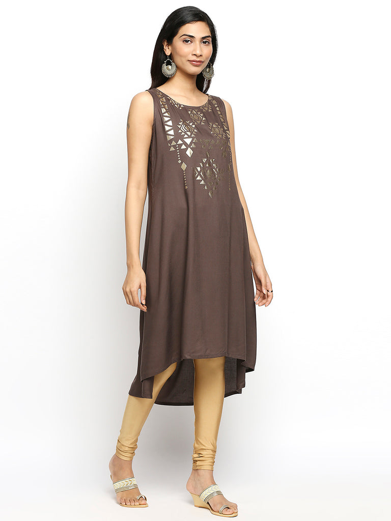 Women's Dark Grey Viscose Rayon Printed Kurta