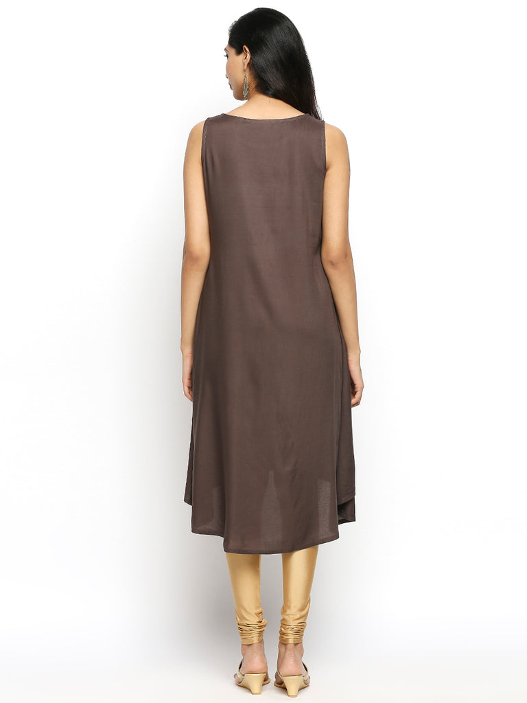 Women's Dark Grey Viscose Rayon Printed Kurta