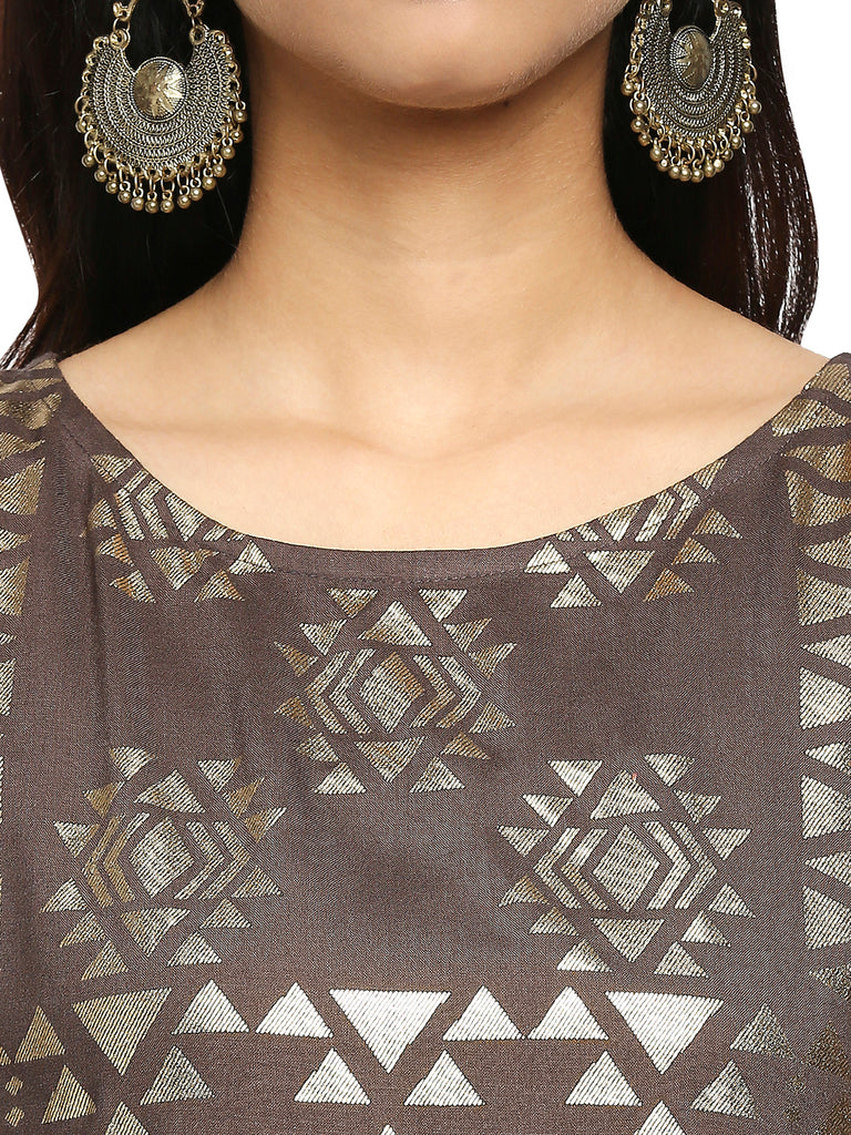 Women's Dark Grey Viscose Rayon Printed Kurta