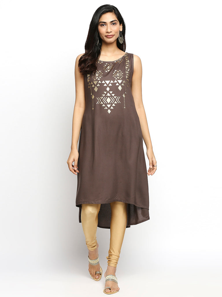 Women's Dark Grey Viscose Rayon Printed Kurta