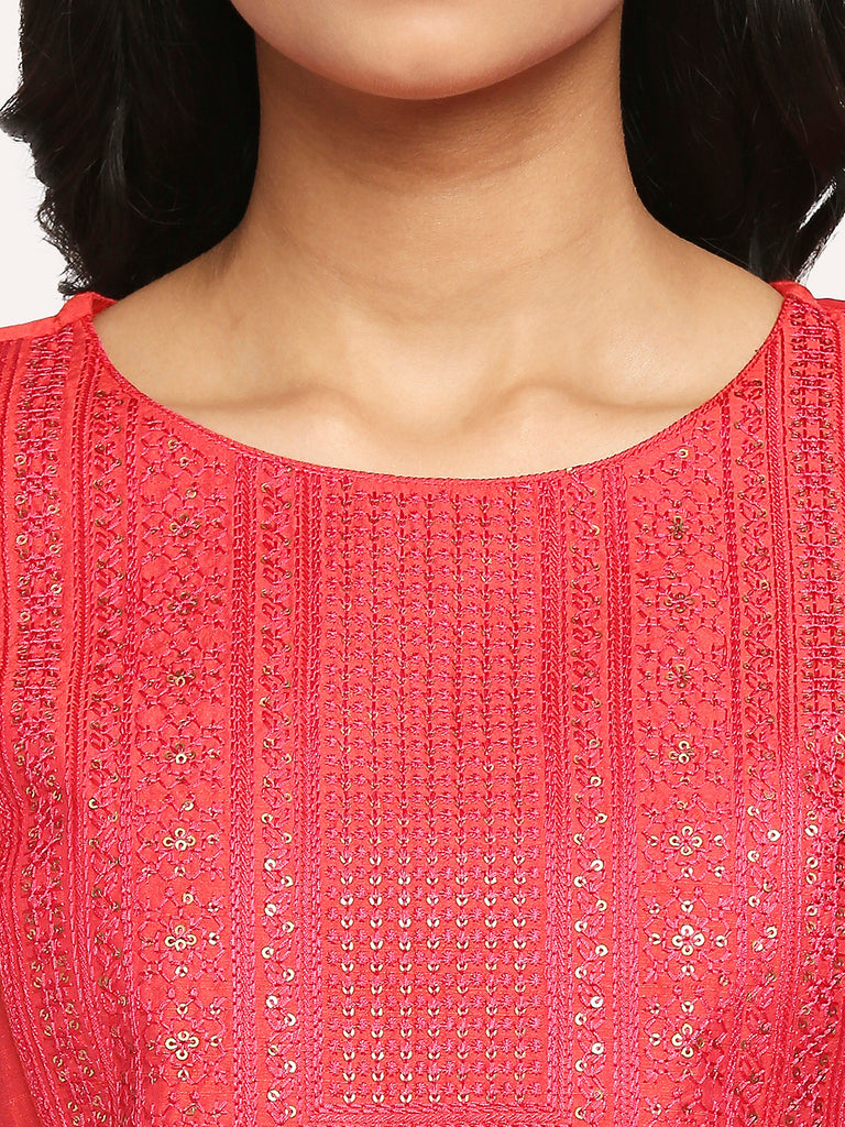 Women's Coral Dupion Silk Printed Kurta