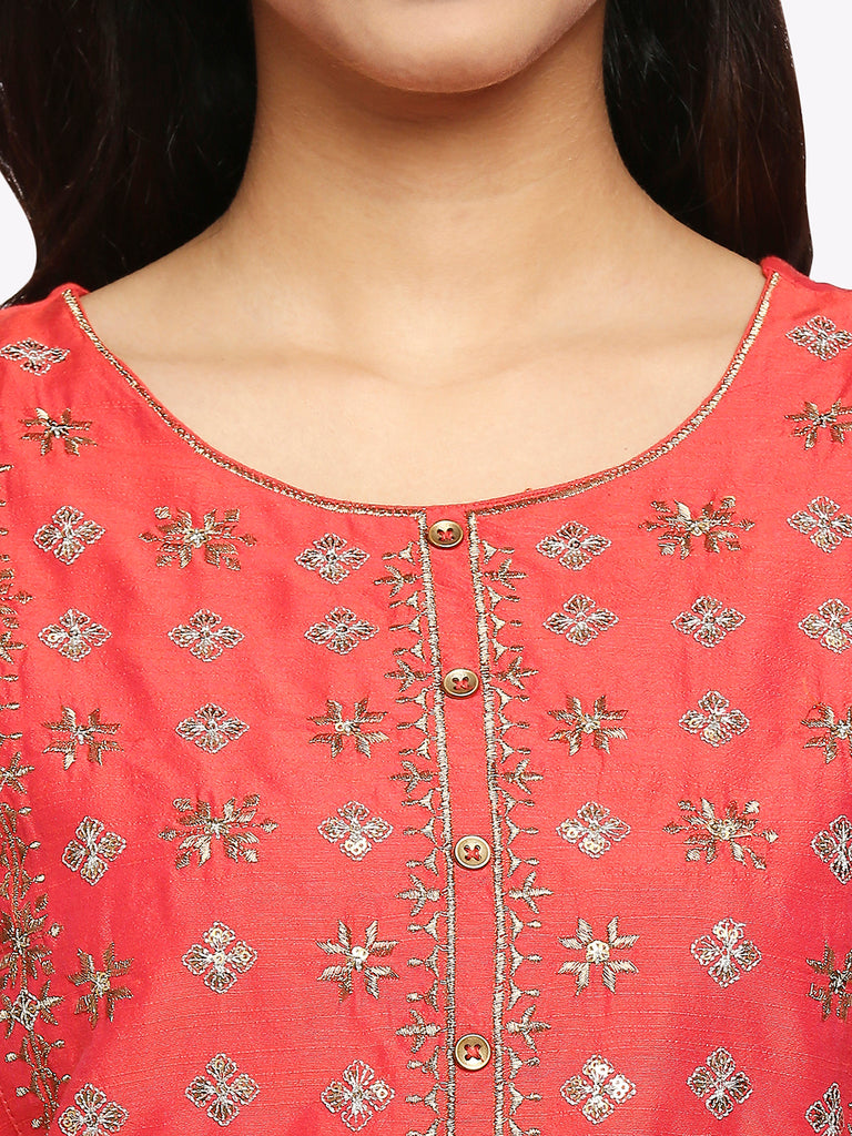 Women's Coral Dupion Silk Printed Kurta