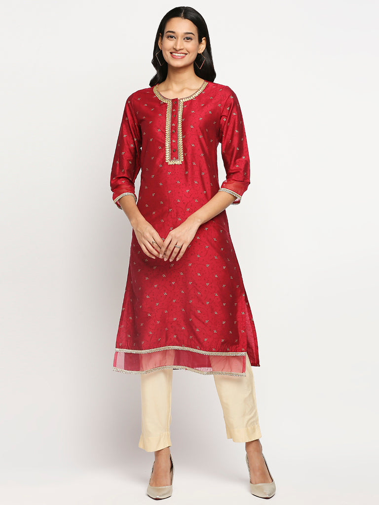 Women's Fucshia Blended Printed Kurta