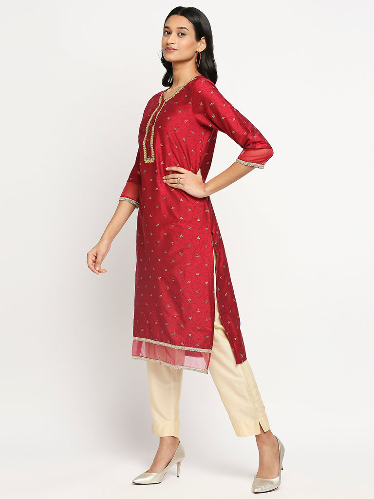 Women's Fucshia Blended Printed Kurta