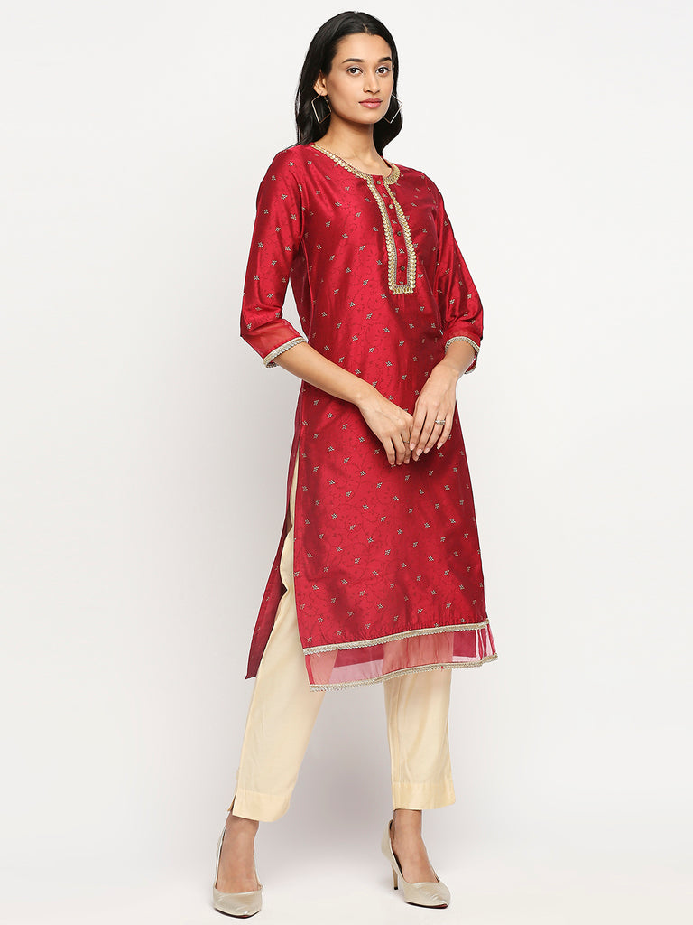 Women's Fucshia Blended Printed Kurta