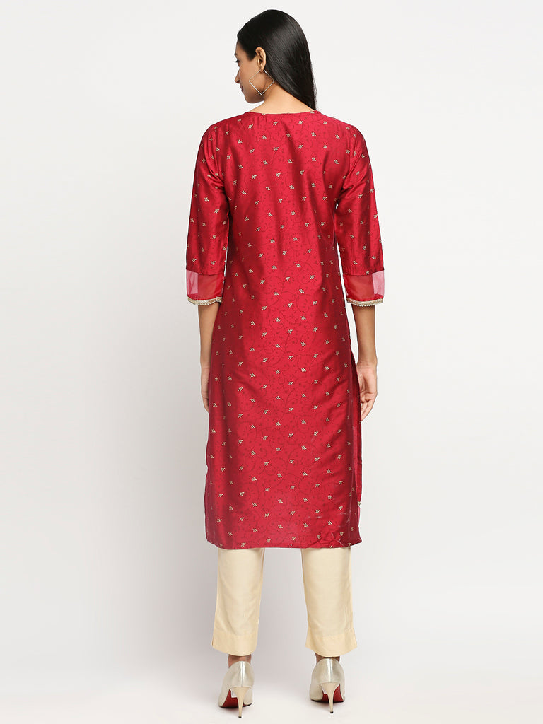 Women's Fucshia Blended Printed Kurta