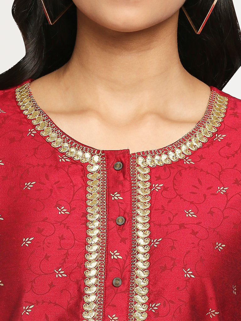 Women's Fucshia Blended Printed Kurta