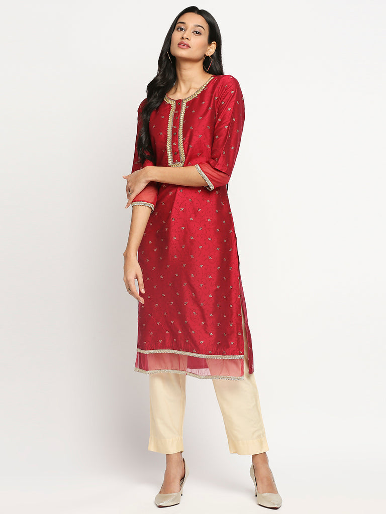 Women's Fucshia Blended Printed Kurta