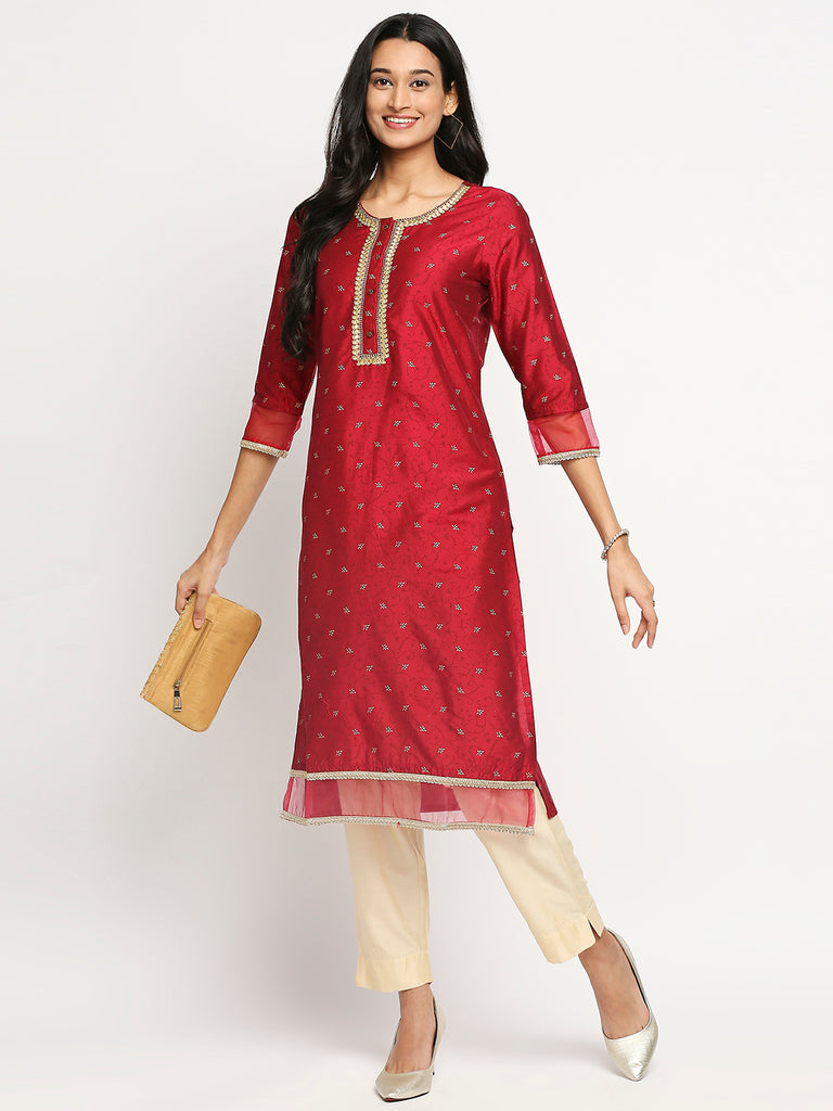 Women's Fucshia Blended Printed Kurta
