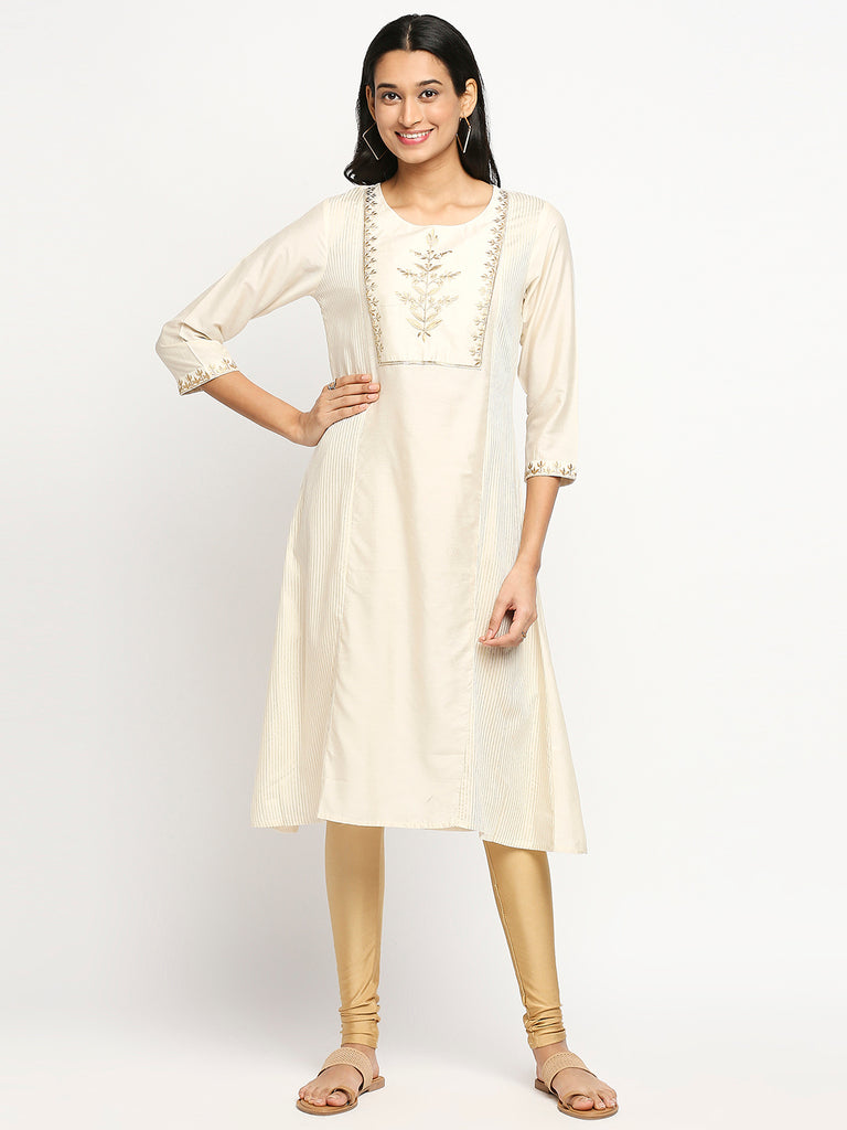 Women's Off White Viscose Rayon Printed Kurta