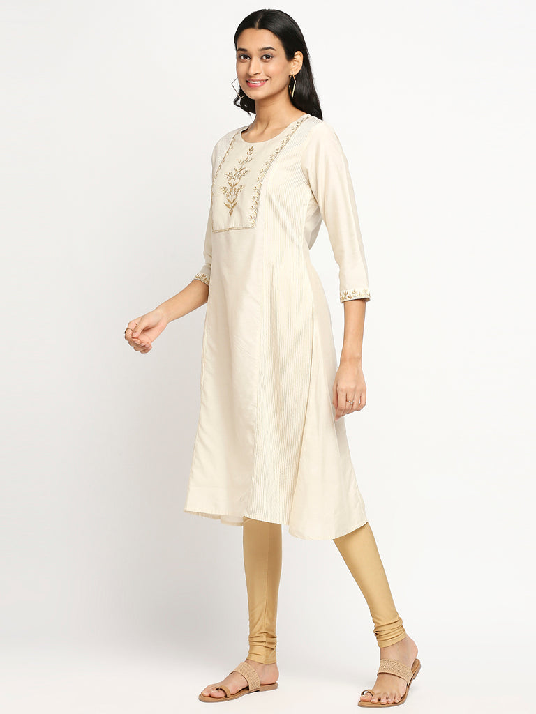 Women's Off White Viscose Rayon Printed Kurta
