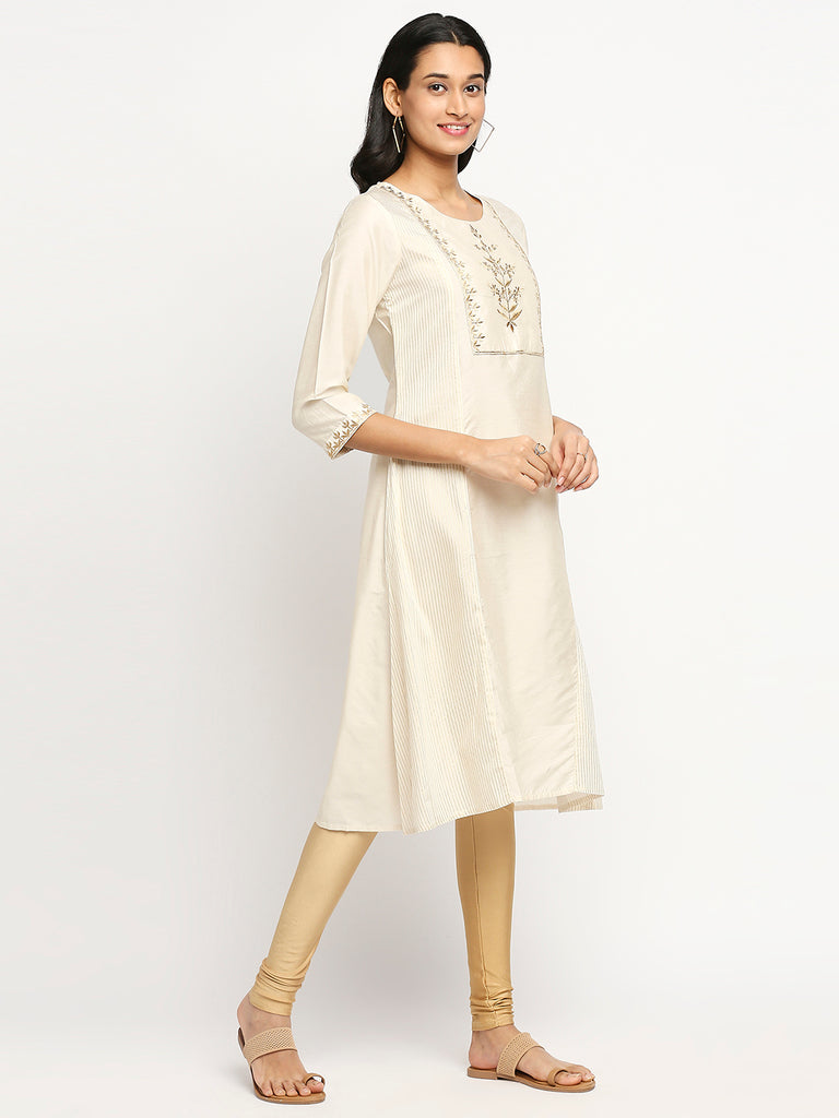 Women's Off White Viscose Rayon Printed Kurta