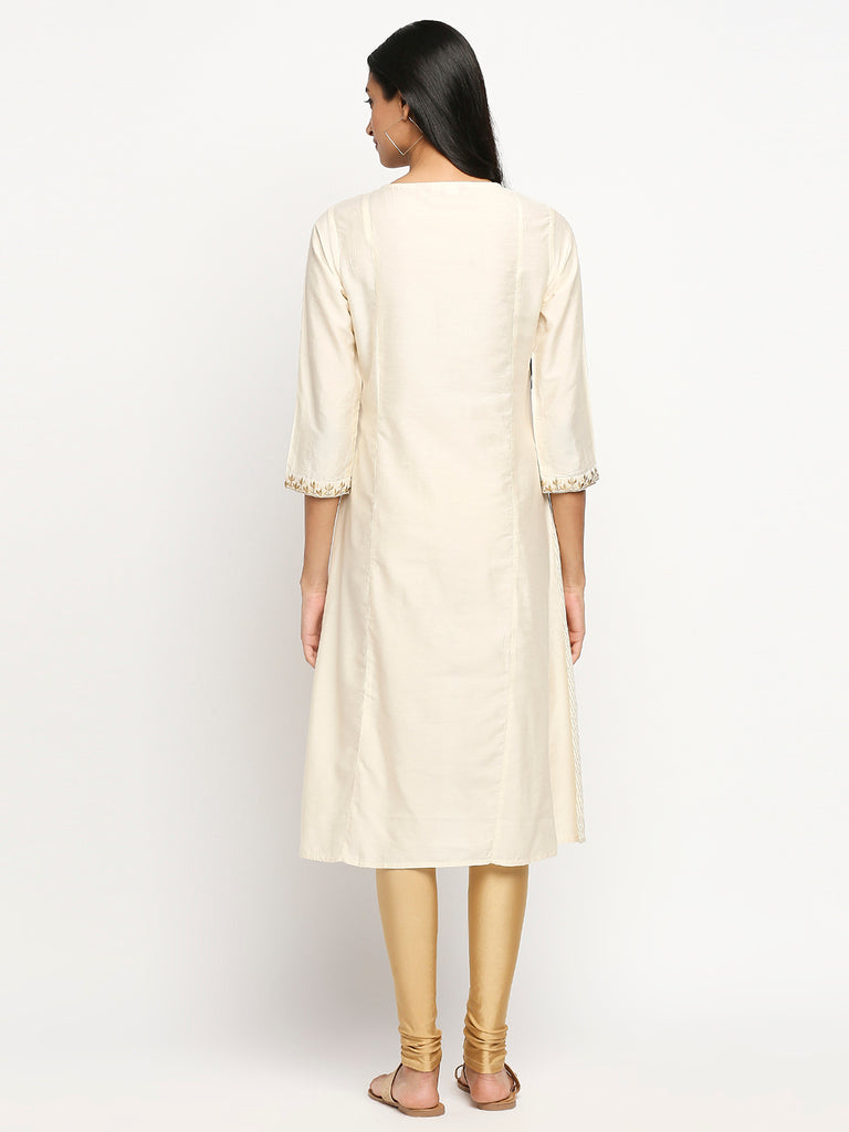 Women's Off White Viscose Rayon Printed Kurta