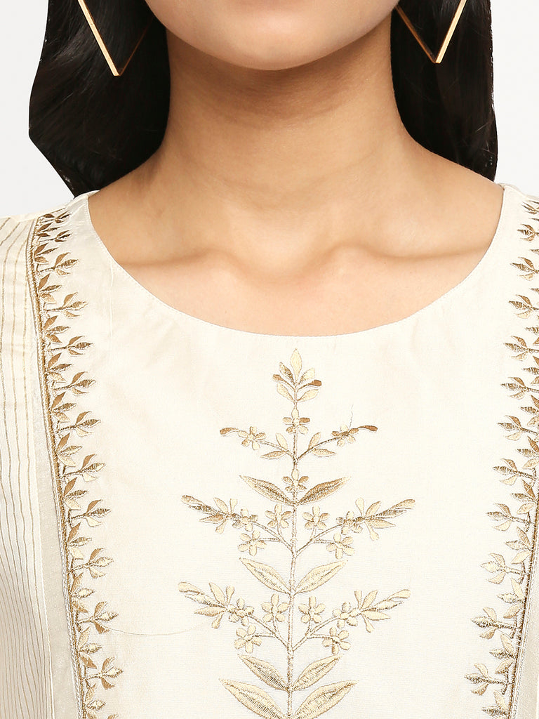 Women's Off White Viscose Rayon Printed Kurta