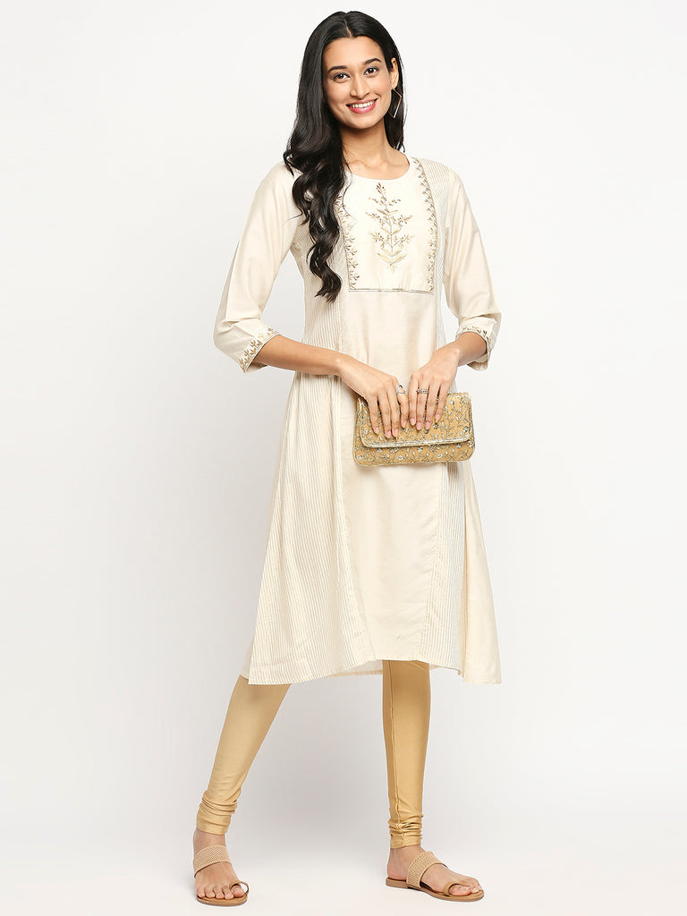 Women's Off White Viscose Rayon Printed Kurta