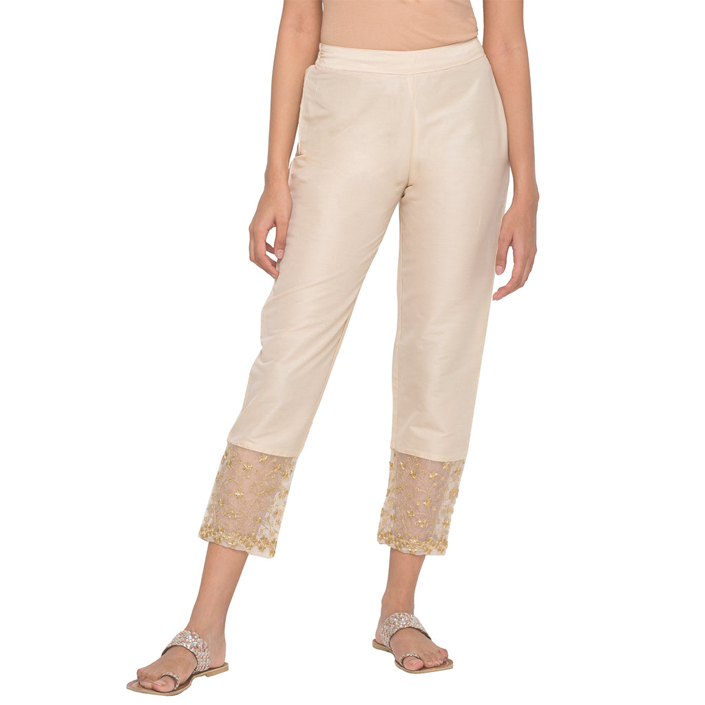 Lace edged slim pants