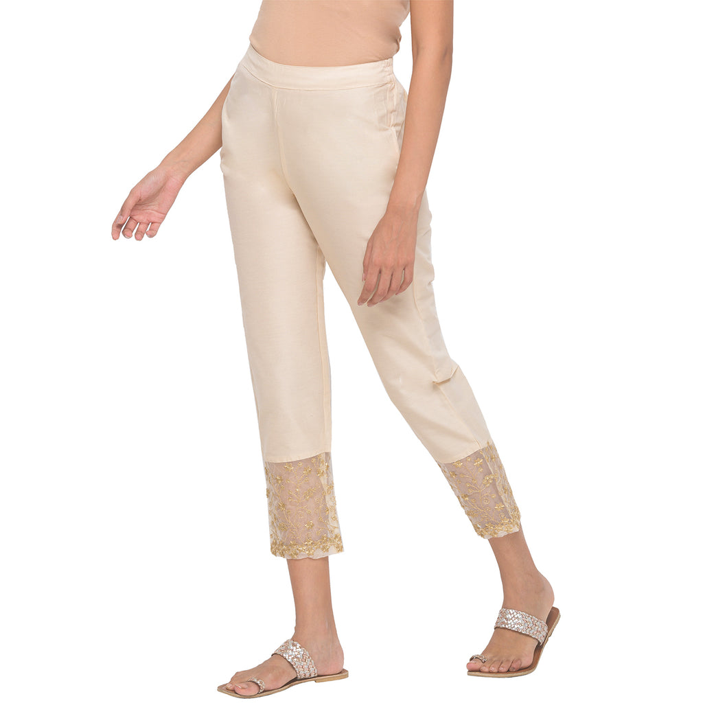 Lace edged slim pants