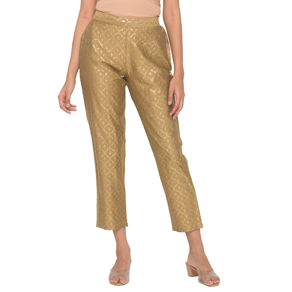 Gold print slim pants