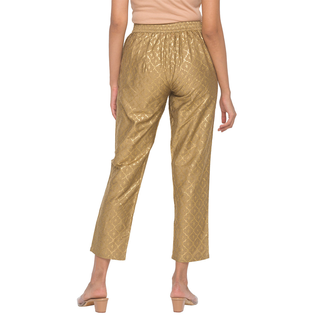 Gold print slim pants