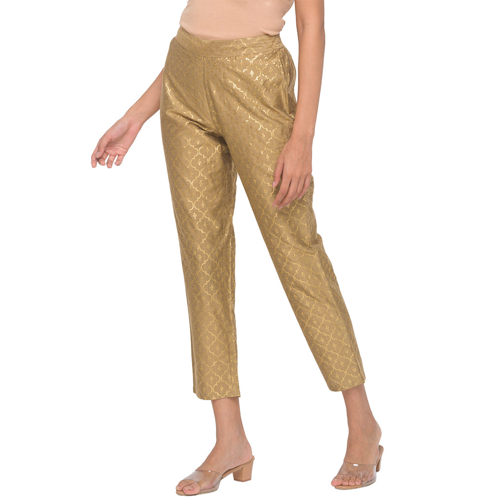 Gold print slim pants