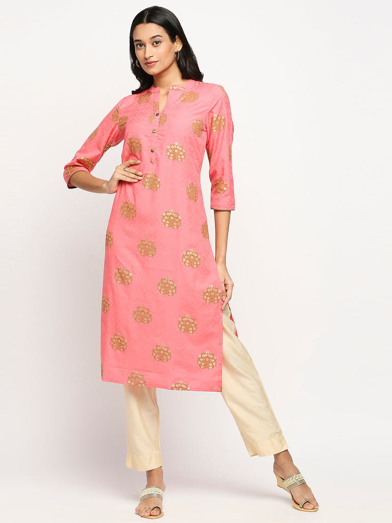 Women's Pink Organza Printed Kurta