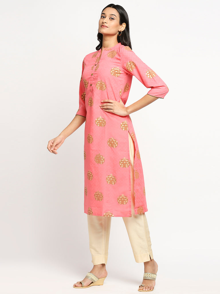 Women's Pink Organza Printed Kurta