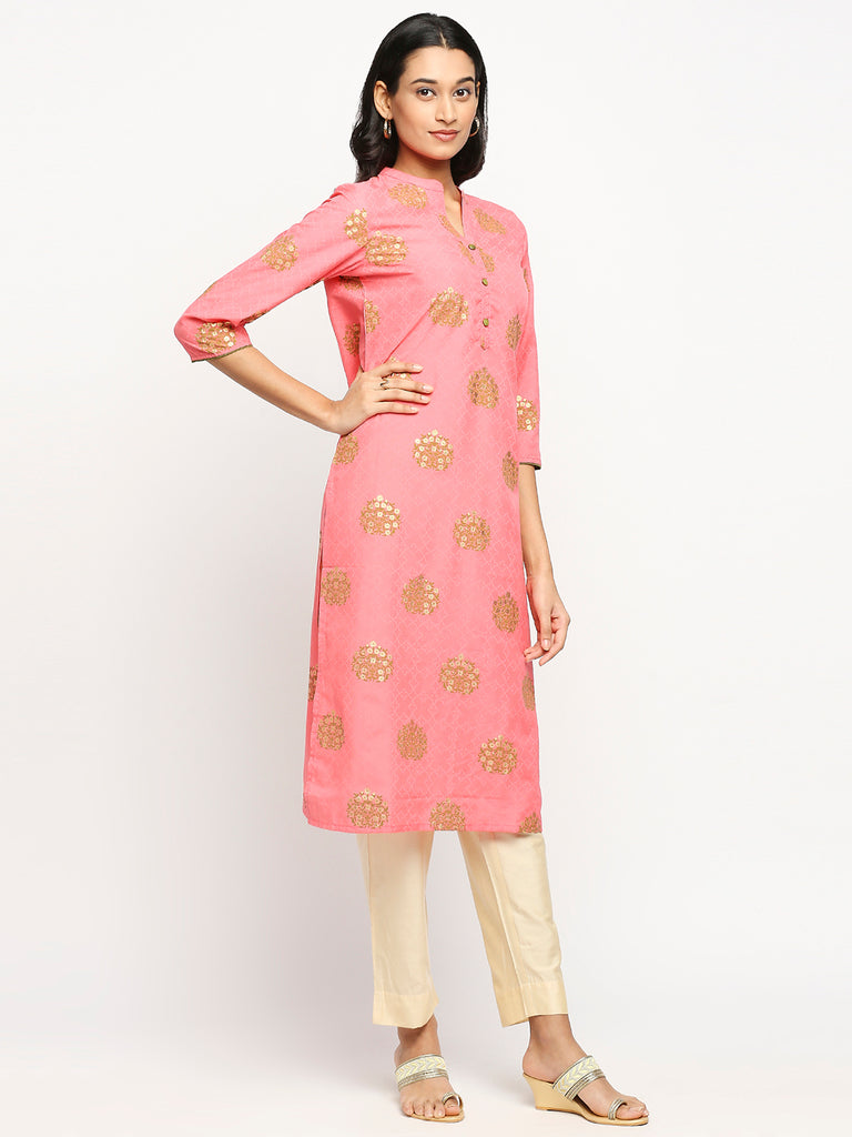 Women's Pink Organza Printed Kurta