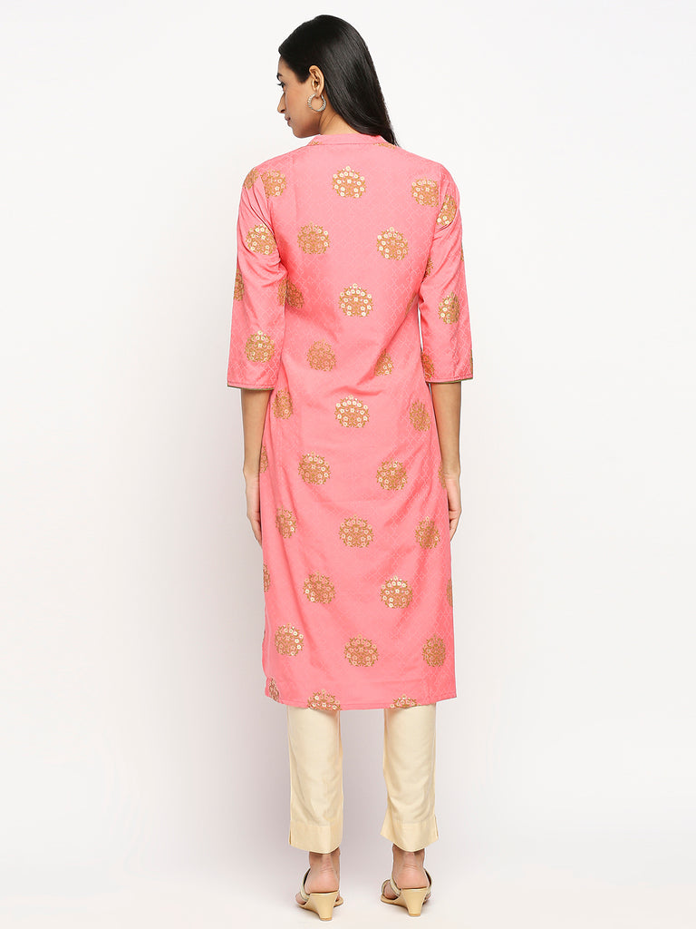 Women's Pink Organza Printed Kurta