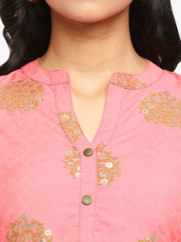 Women's Pink Organza Printed Kurta