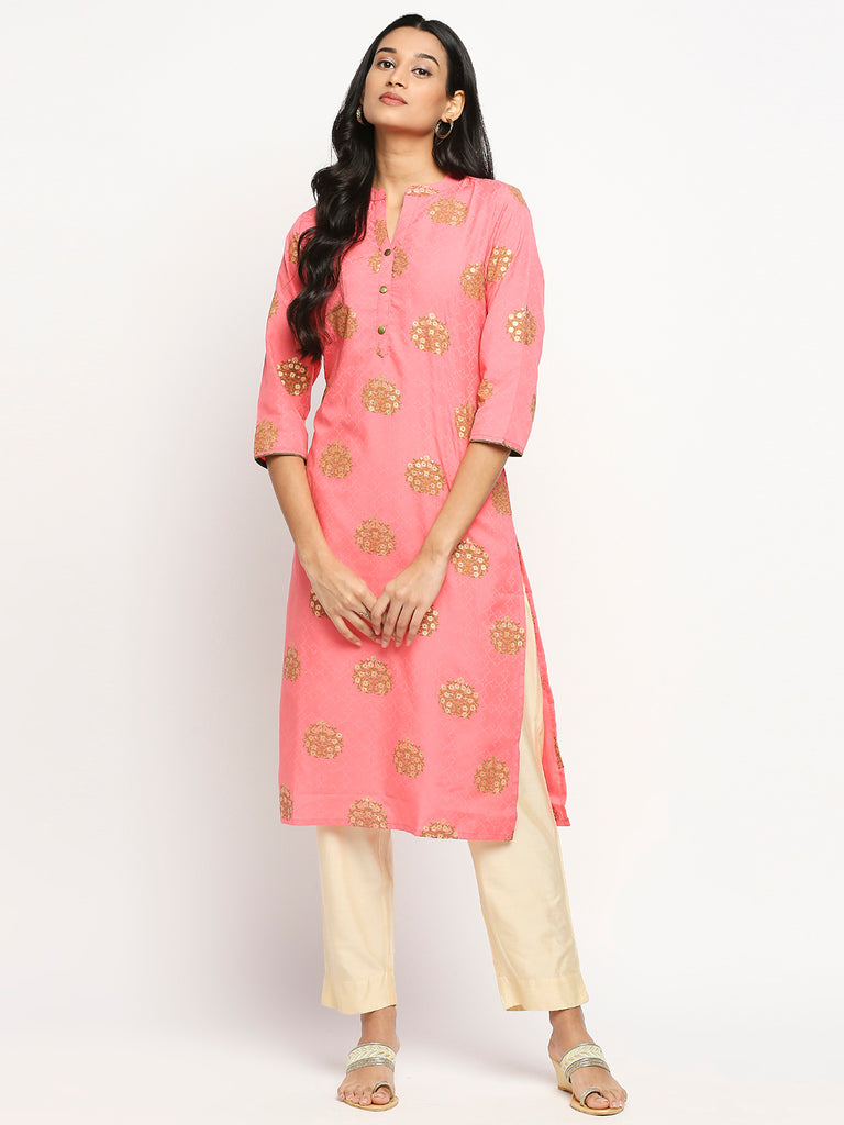 Women's Pink Organza Printed Kurta
