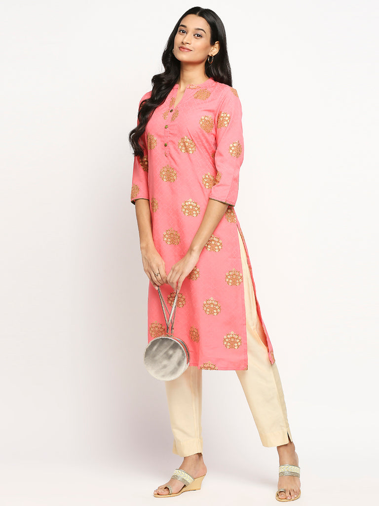 Women's Pink Organza Printed Kurta