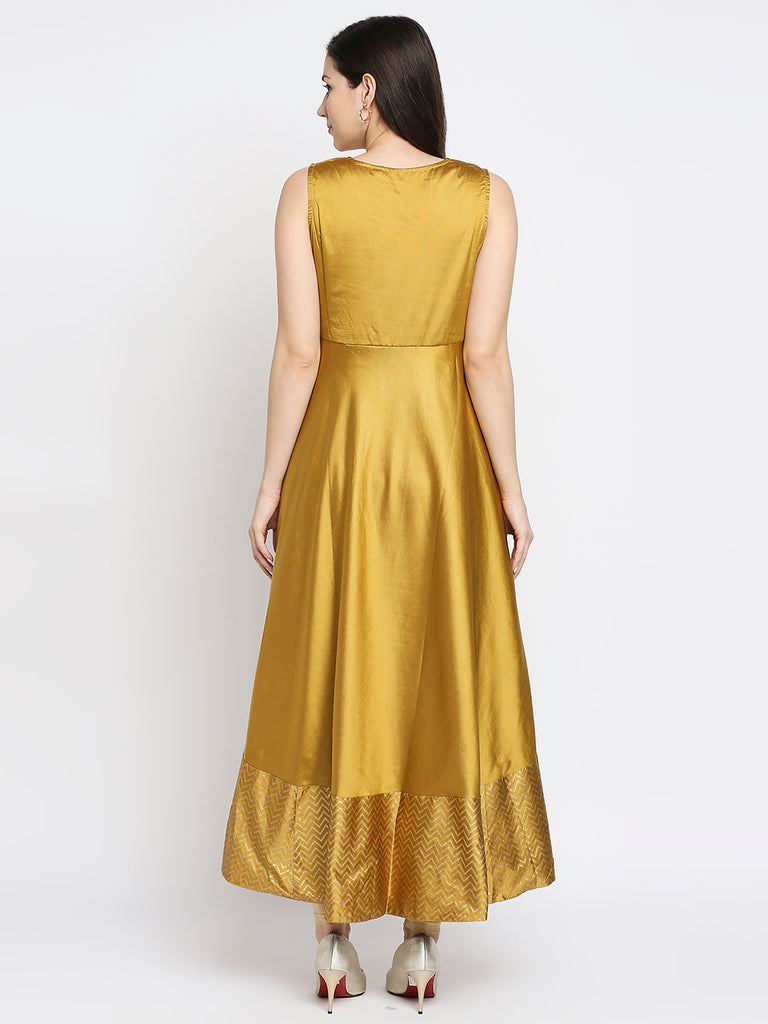 Women's Gold Polyester Embroidered Kurta