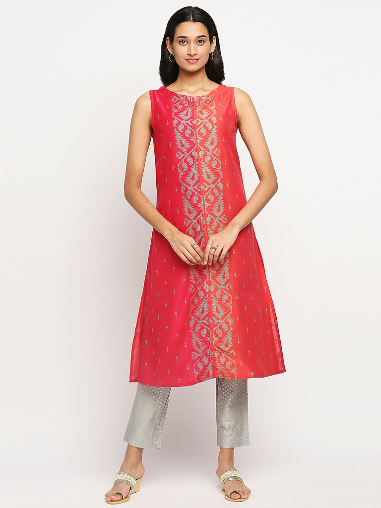 Women's Coral Art Silk Printed Kurta