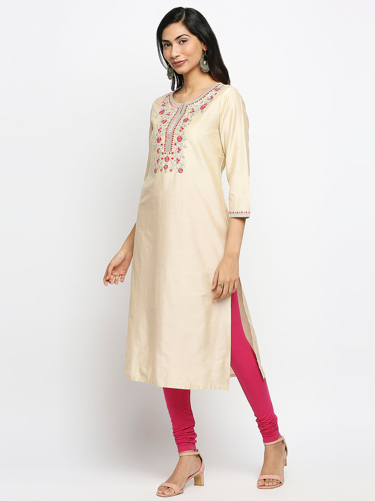 Women's Off-White Art Silk Printed Kurta