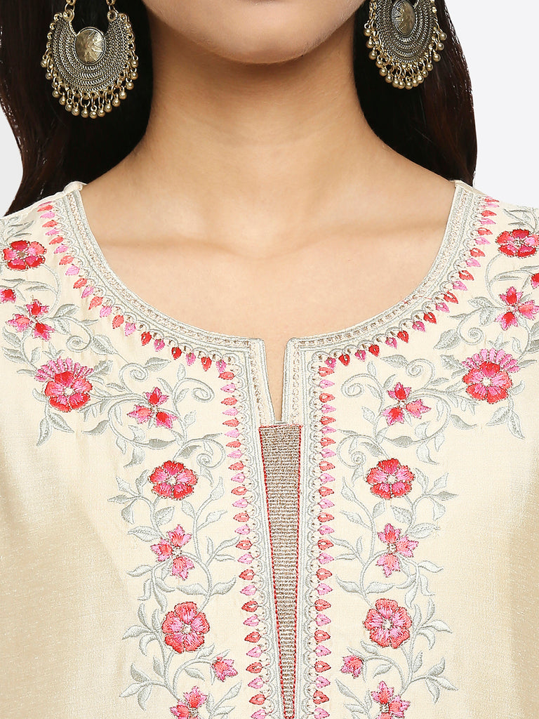 Women's Off-White Art Silk Printed Kurta