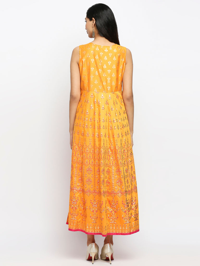 Women's Mustard Art Silk Printed Kurta